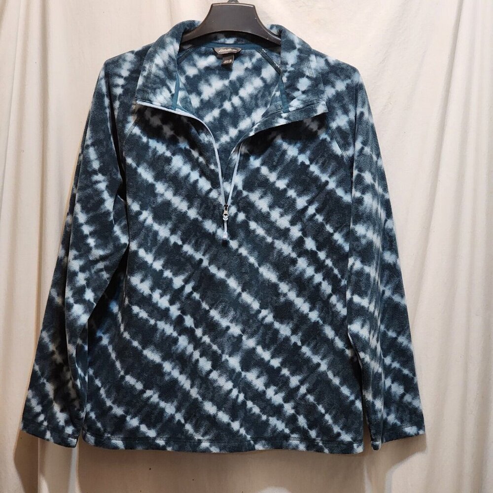 Eddie Bauer Womens Teal Green Tie Dye‎ Fleece 1/4 Zip Mock Neck Pullover XL